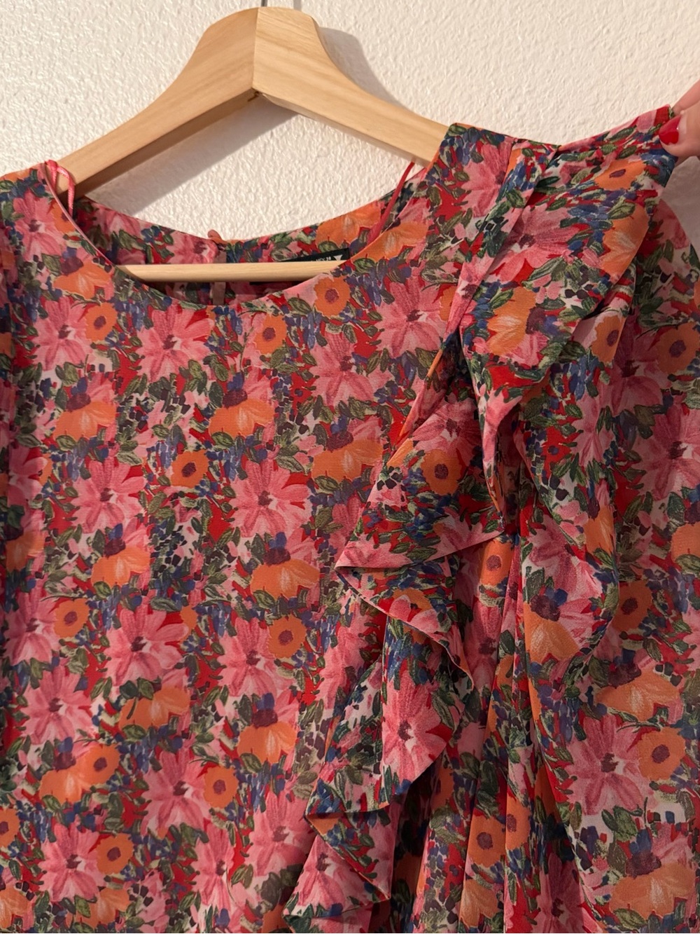 Zara Floral Frilled Draped Dress Bloggers Favorite Size Large - Picture 5 of 10